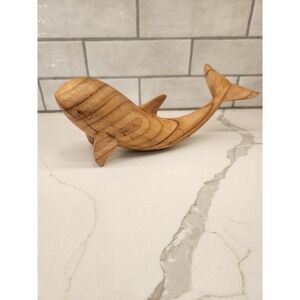 Hand Carved Whale Wooden Sculpture Nautical Ocean Sea Life Beach Decor Figurine